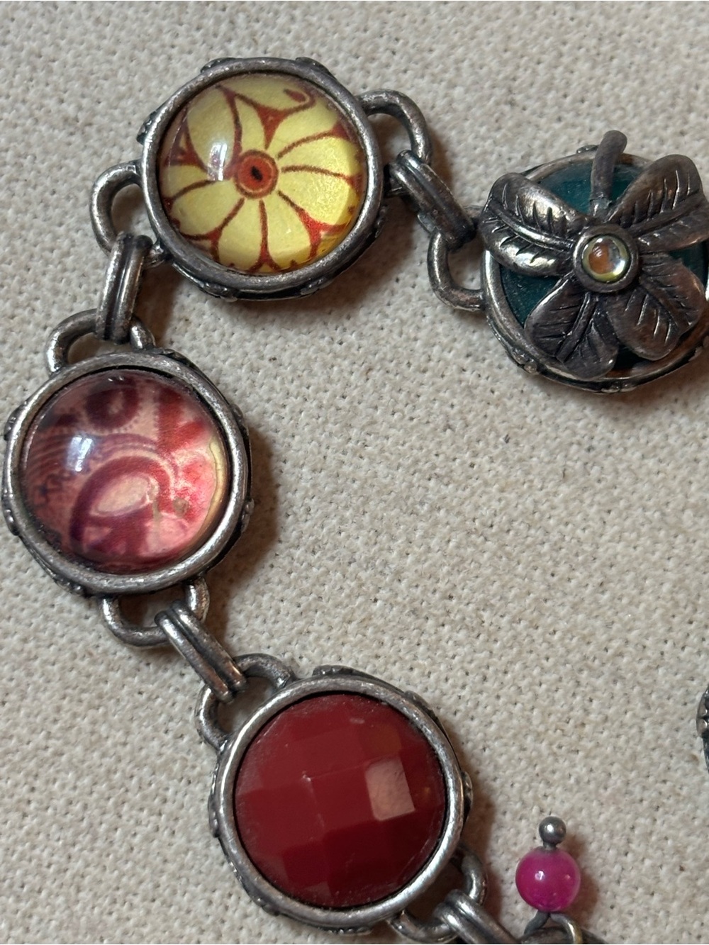 Luck Brand Clasp Round Silver Glass Mixed Media & Floral Links - Picture 7 of 13